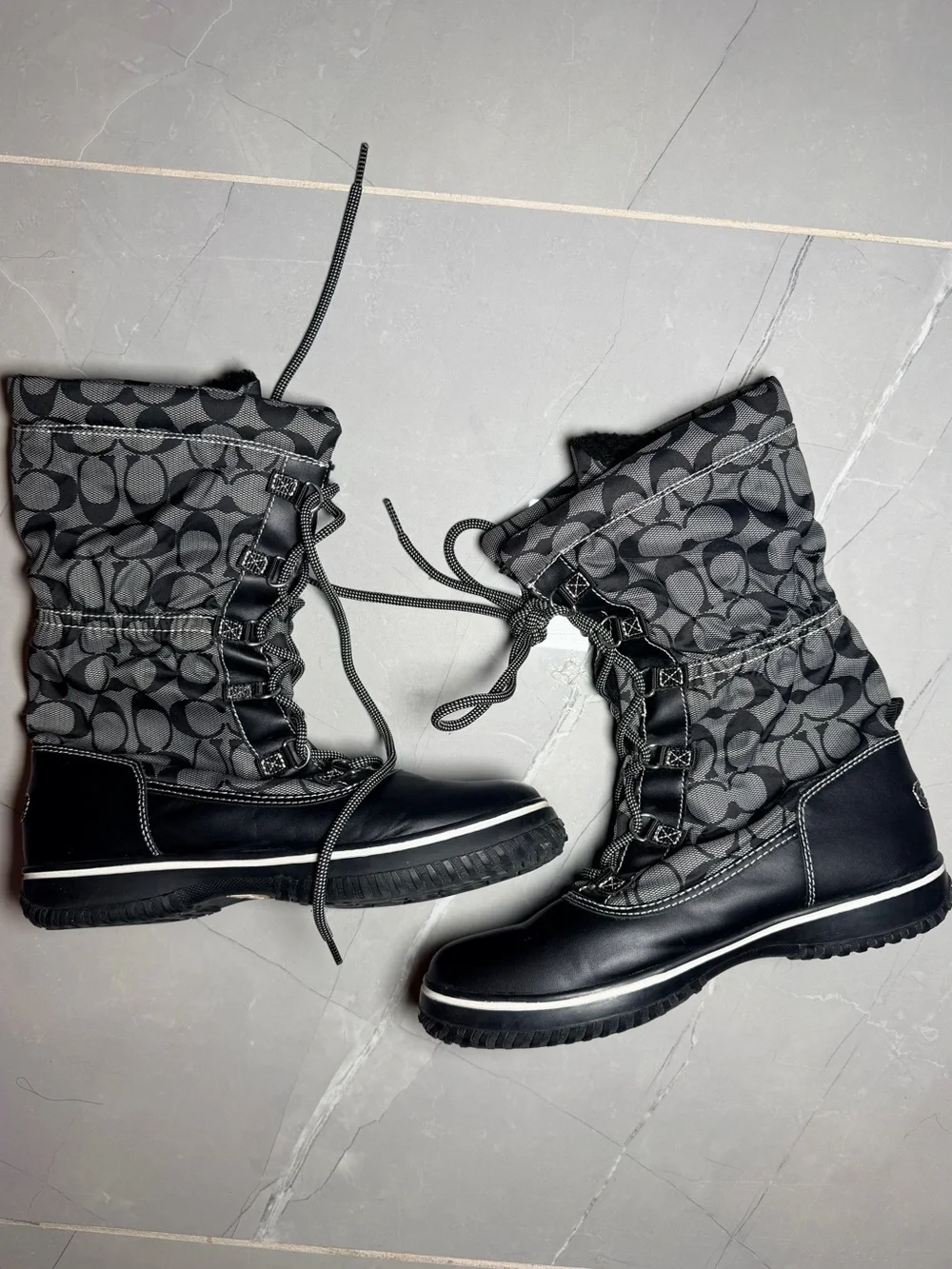 Coach Black Signature Logo Winter Lace-Up Boots